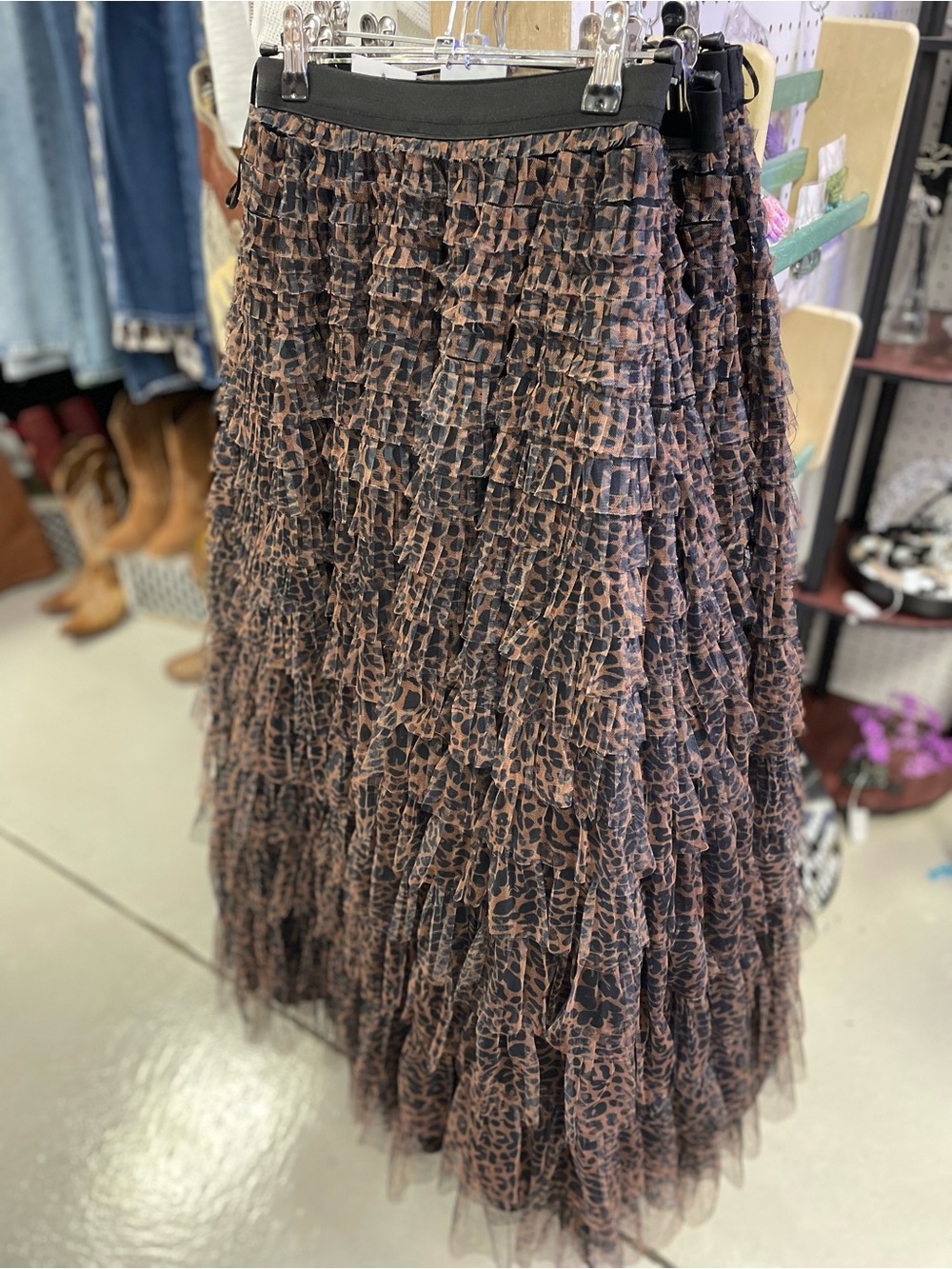Tiered Leopard-Print Tulle Maxi Skirt - Black & Brown